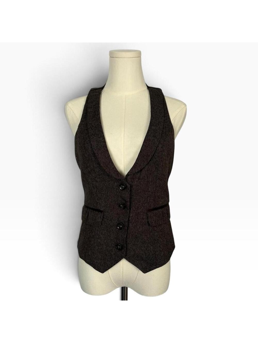 Charlotte  Russe Brown Tweed Vest with Black Buttons and Pockets